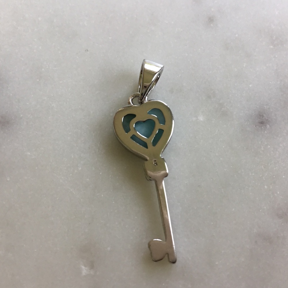 Natural Larimar Key Sterling Silver Necklace - Picture 15 of 16